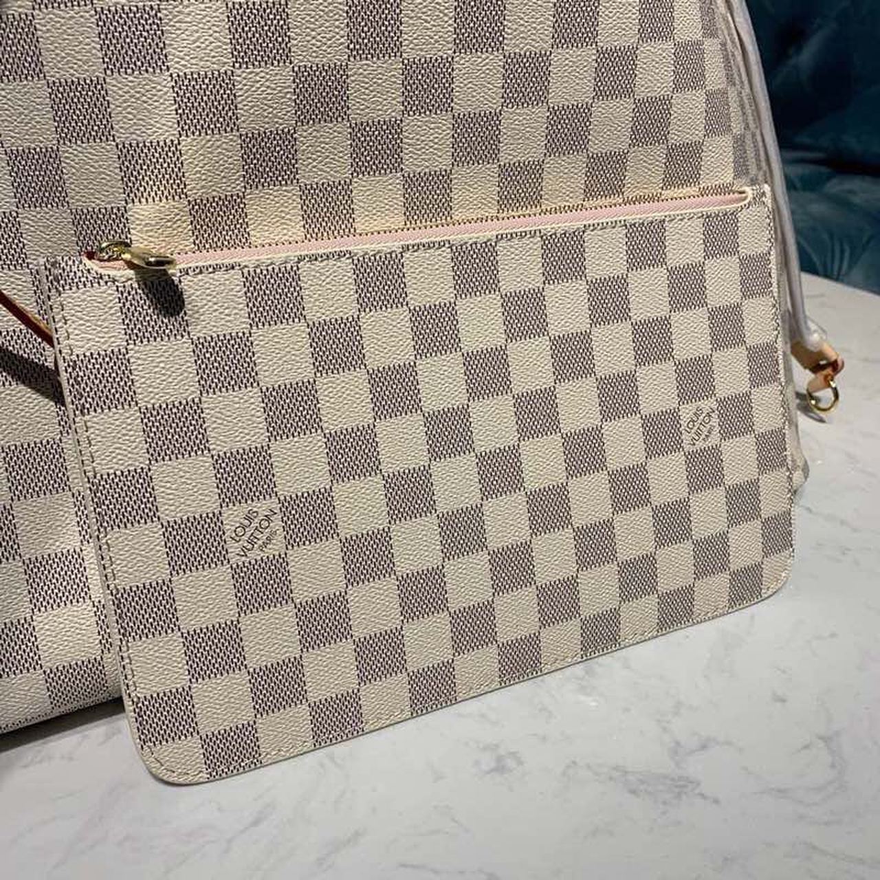 Louis Vuitton Neverfull GM Tote Bag Damier Azur Canvas Rose Ballerine Pink For Women,  Shoulder Bags 15.4in/39cm Louis Vuitton N41604