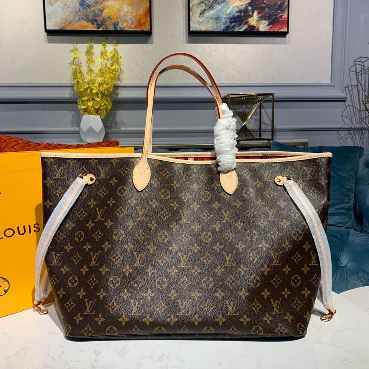 Louis Vuitton Neverfull GM Tote Bag Monogram Canvas Red For Women, Women’s Handbags, Shoulder Bags 15.7in/40cm Louis Vuitton M41181