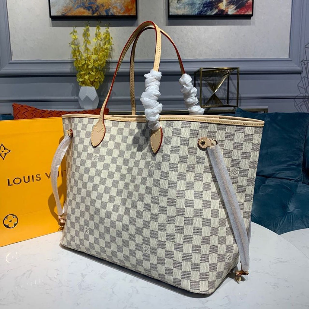 Louis Vuitton Neverfull GM Tote Bag Damier Azur Canvas Beige For Women, Womens Handbags, Shoulder Bags 15.4in/39cm LV N41360