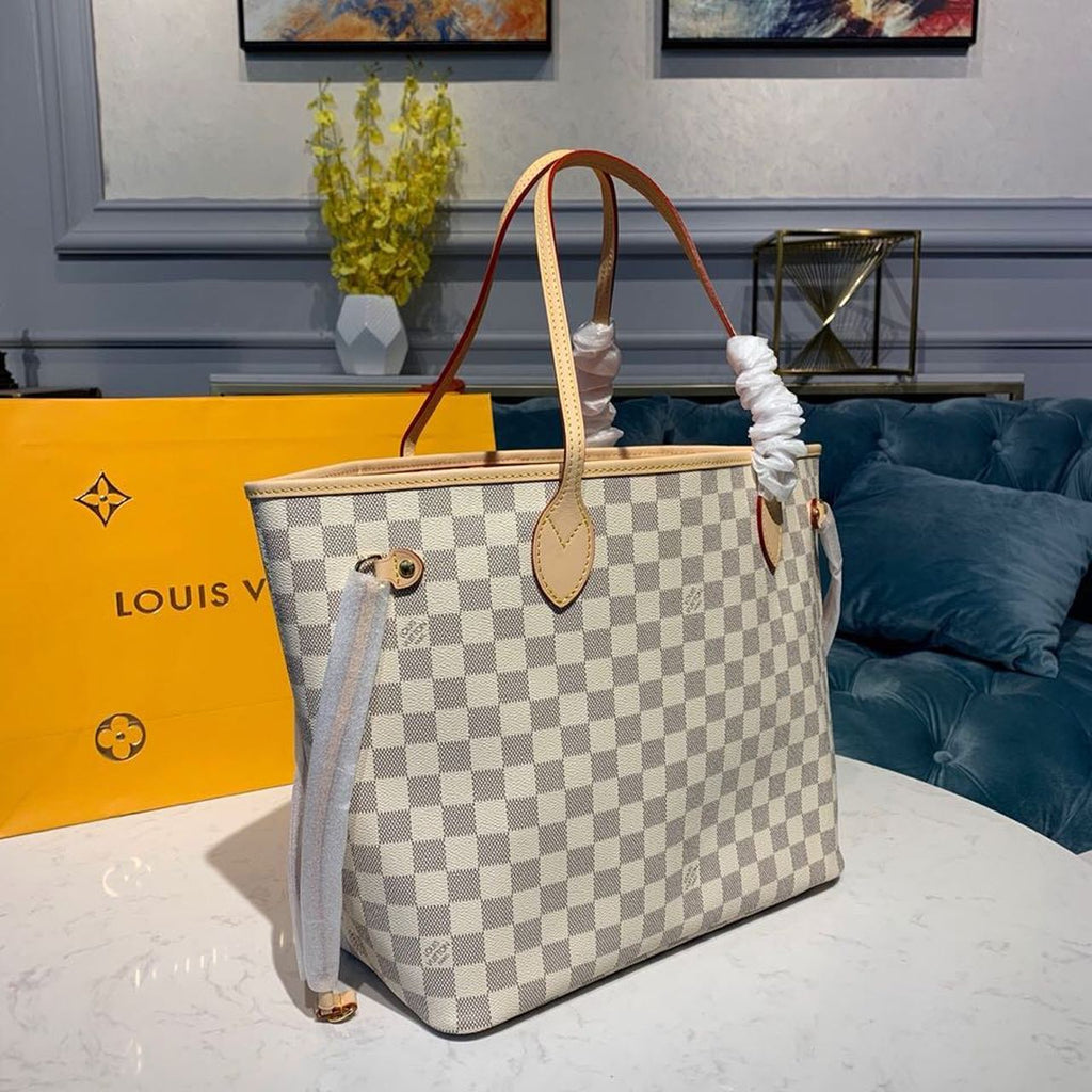 Louis Vuitton Neverfull MM Tote Bag Damier Azur Canvas Rose Ballerine Pink For Women, WoBags, Shoulder Bags 12.2in/31cm Louis Vuitton N41605