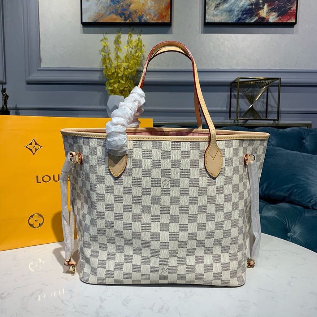 Louis Vuitton Neverfull MM Tote Bag Damier Azur Canvas Rose Ballerine Pink For Women, WoBags, Shoulder Bags 12.2in/31cm Louis Vuitton N41605