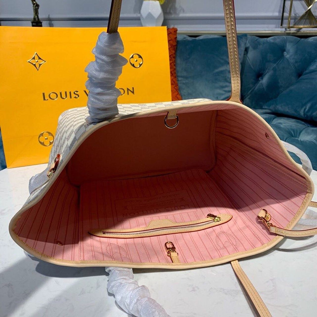 Louis Vuitton Neverfull MM Tote Bag Damier Azur Canvas Rose Ballerine Pink For Women, WoBags, Shoulder Bags 12.2in/31cm Louis Vuitton N41605