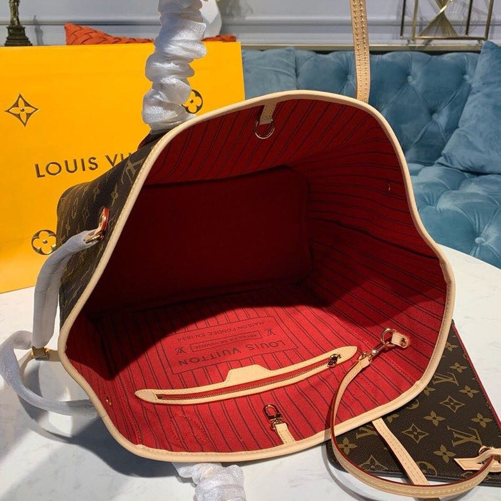 Louis Vuitton Neverfull MM Tote Bag Monogram Canvas Cerise Red For Women,  Shoulder Bags 12.2in/31cm Louis Vuitton M41177