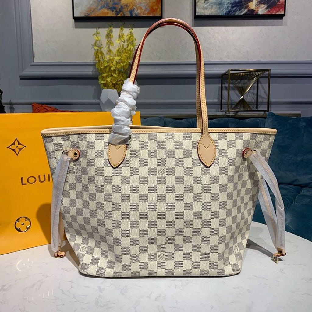 Louis Vuitton Neverfull MM Tote Bag Damier Azur Canvas For Women, Women’s Handbags, Shoulder Bags 12.2in/31cm Louis Vuitton N41361