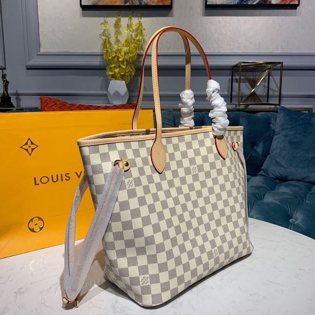 Louis Vuitton Neverfull MM Tote Bag Damier Azur Canvas For Women, Women’s Handbags, Shoulder Bags 12.2in/31cm Louis Vuitton N41361