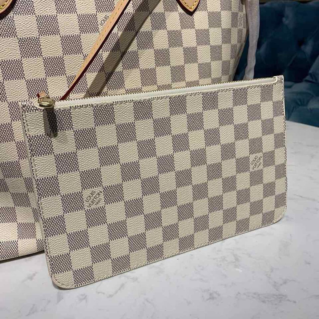 Louis Vuitton Neverfull MM Tote Bag Damier Azur Canvas For Women, Women’s Handbags, Shoulder Bags 12.2in/31cm Louis Vuitton N41361
