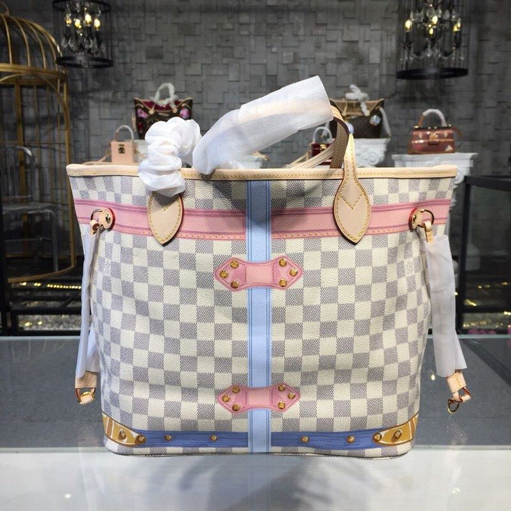 Louis Vuitton Neverfull MM Tote Bag Trompe L’oeil Print Damier Azur Canvas For Women,  Shoulder Bags 12.6in/32cm Louis Vuitton N41065