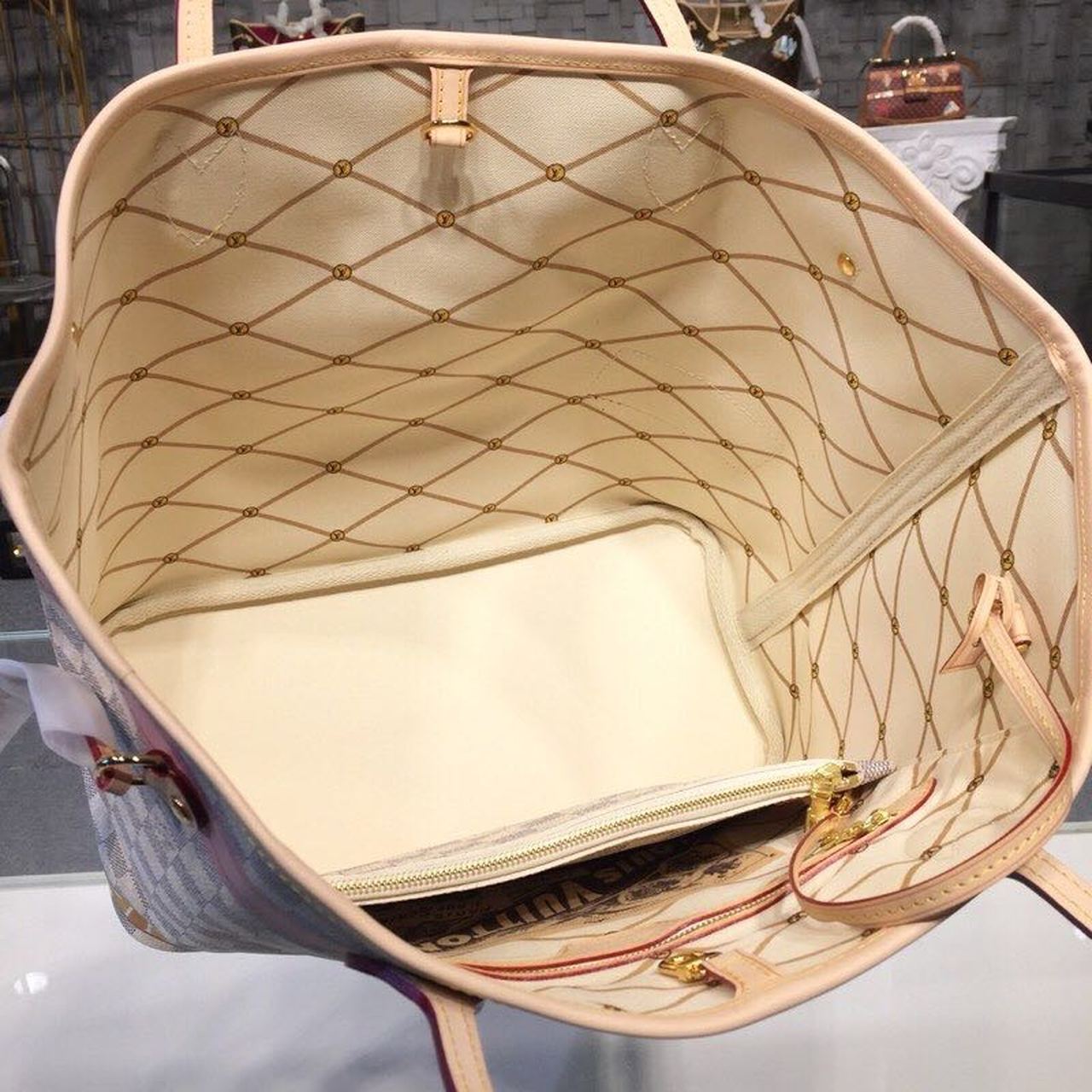 Louis Vuitton Neverfull MM Tote Bag Trompe L’oeil Print Damier Azur Canvas For Women,  Shoulder Bags 12.6in/32cm Louis Vuitton N41065