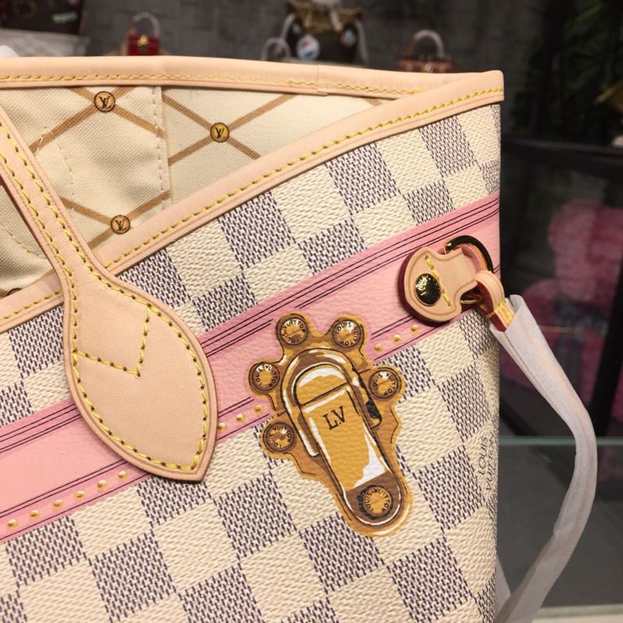 Louis Vuitton Neverfull MM Tote Bag Trompe L’oeil Print Damier Azur Canvas For Women,  Shoulder Bags 12.6in/32cm Louis Vuitton N41065