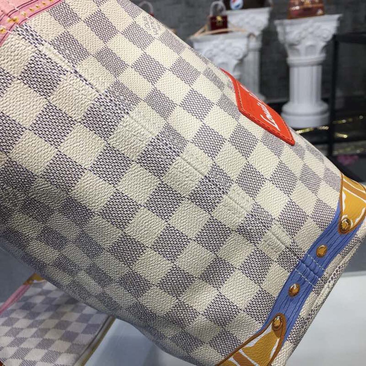 Louis Vuitton Neverfull MM Tote Bag Trompe L’oeil Print Damier Azur Canvas For Women,  Shoulder Bags 12.6in/32cm Louis Vuitton N41065