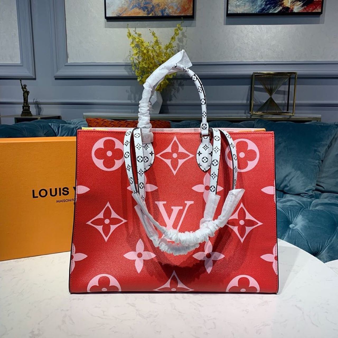 Louis Vuitton OnTheGo GM Tote Bag Monogram Giant Canvas Red/Pink/Yellow For Women,  Shoulder Bags 16.3in/41.5cm Louis Vuitton M44569