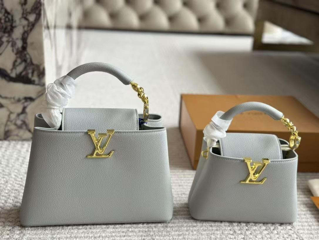 Louis Vuitton Capucines Taurillon Grey For Women, WomenÃƒÂ¢Ã¢â€šÂ¬Ã¢â€žÂ¢s Bags, Shoulder And Crossbody Bags 10.6in/27cm Louis Vuitton
