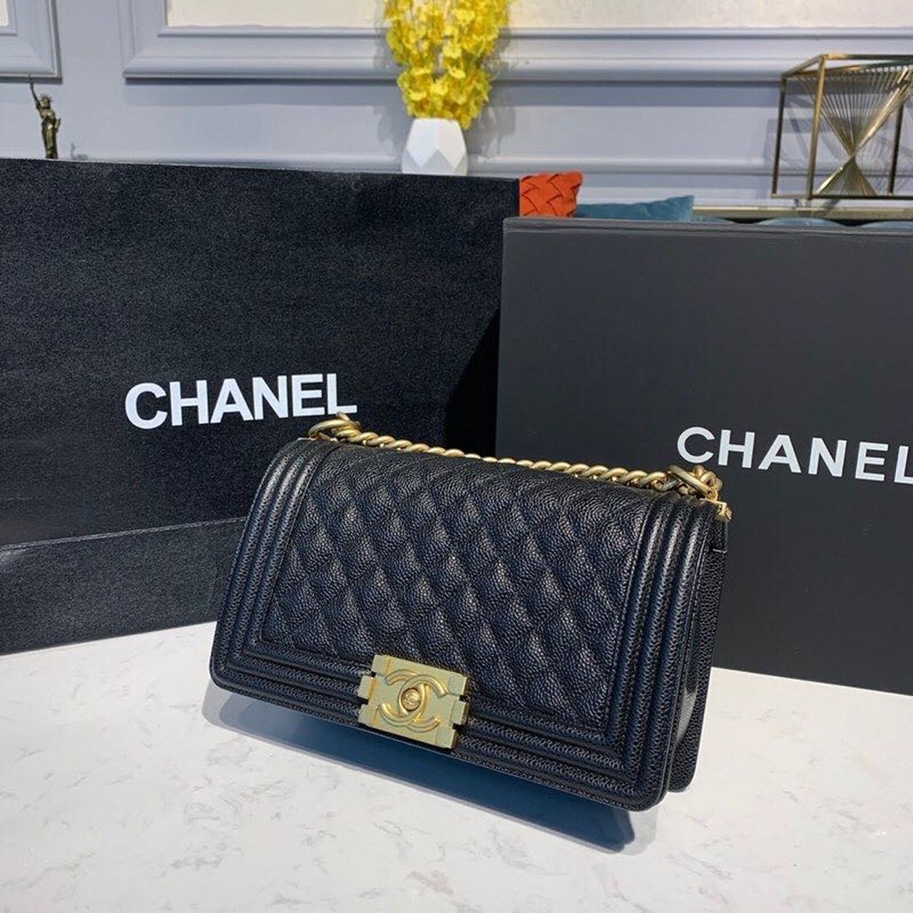 Chanel Boy Handbag Gold Toned Hardware Black For Women Bags, Shoulder And Crossbody Bags 9.8in/25cm A67086
