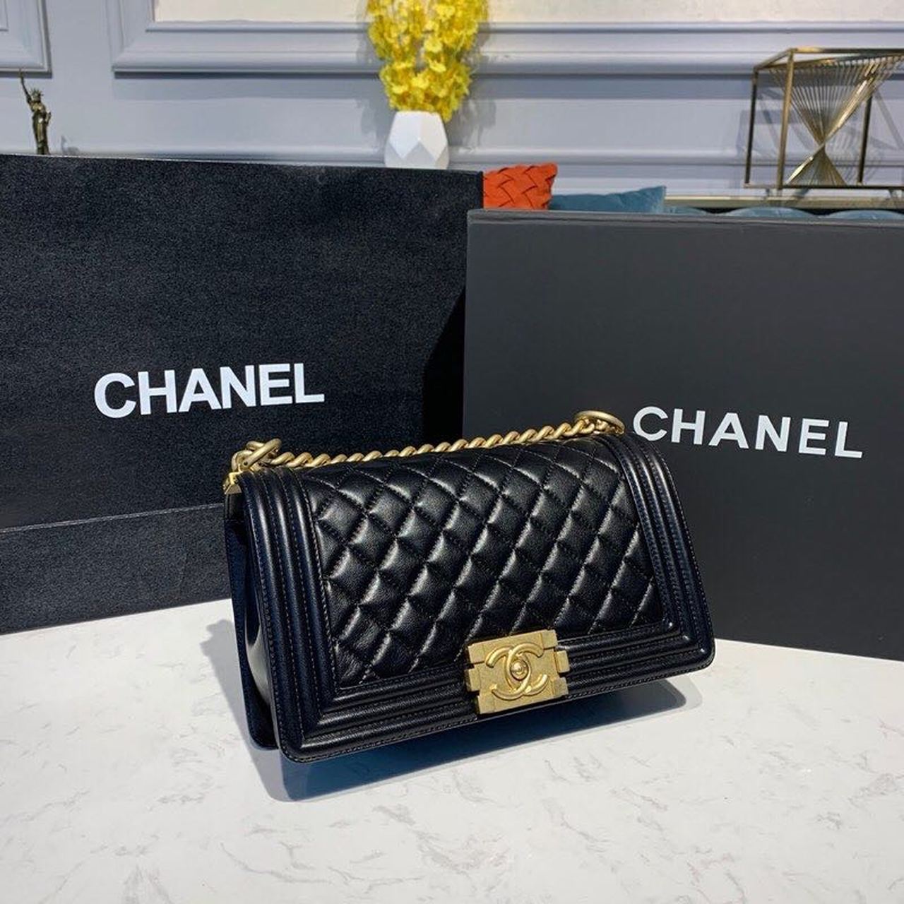Chanel Boy Handbag Gold Toned Hardware Black For Women Bags, Shoulder And Crossbody Bags 9.8in/25cm A67086
