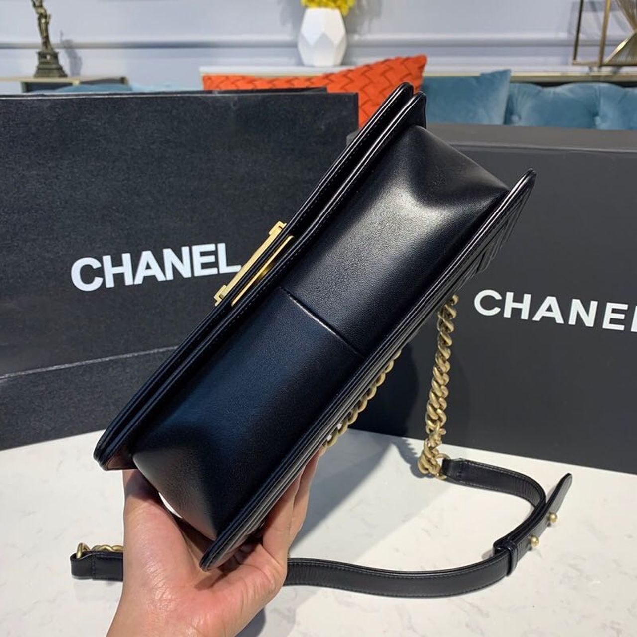Chanel Boy Handbag Gold Toned Hardware Black For Women, Women’s Bags, Shoulder And Crossbody Bags 9.8in/25cm A67086