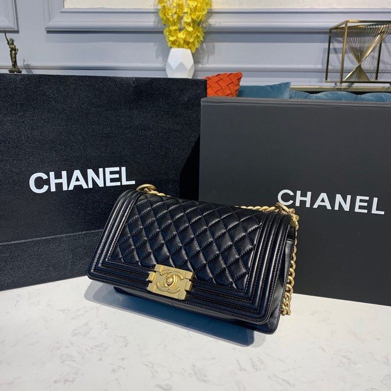 Chanel Boy Handbag Gold Toned Hardware Black For Women Bags, Shoulder And Crossbody Bags 9.8in/25cm A67086