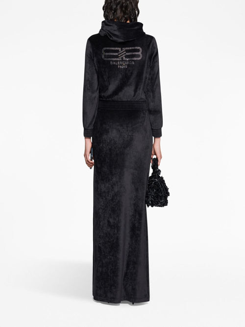 Balenciaga Women's Crystal Embellished Velvet Zip-Up Hoodie