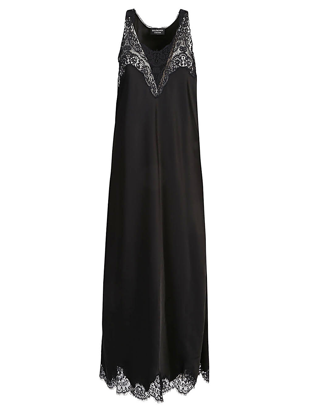 Balenciaga Women's Lace Trim Long Length Sleeveless V-Neckline Dress