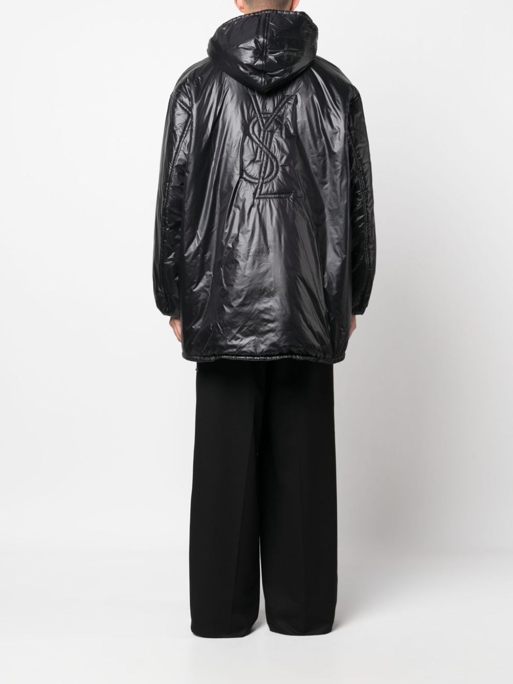 Saint Laurent Men's Cassandre Logo-Embossed Hooded Raincoat