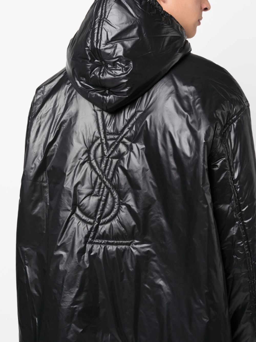 Saint Laurent Men's Cassandre Logo-Embossed Hooded Raincoat