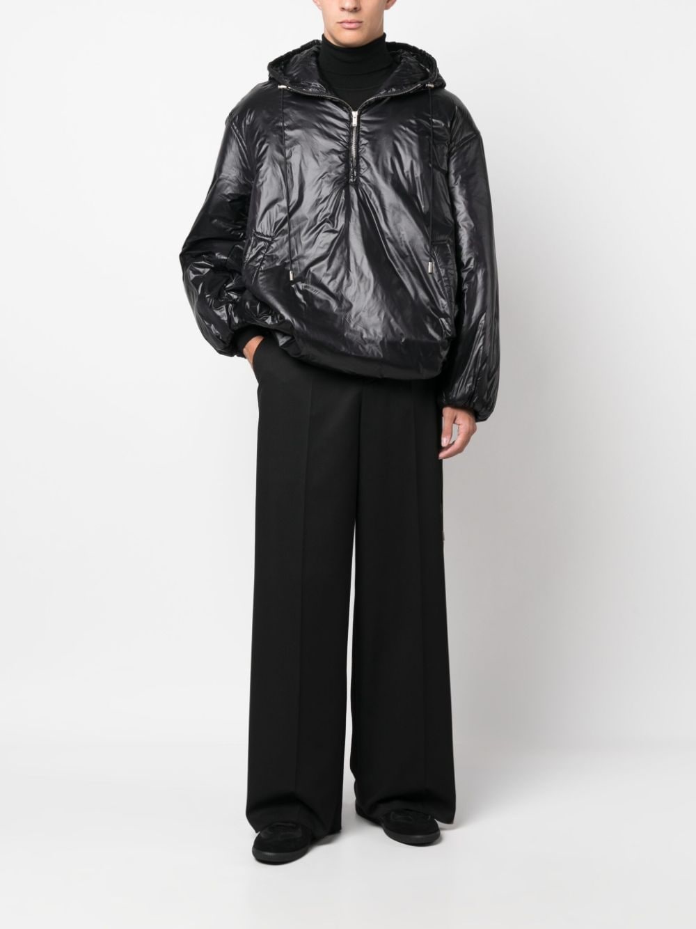 Saint Laurent Men's Cassandre Logo-Embossed Hooded Raincoat