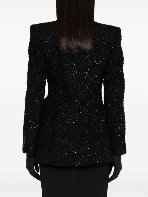 Balenciaga Women's Hourglass Tweed-Texture Padded-Shoulder Wool-Blend Blazer