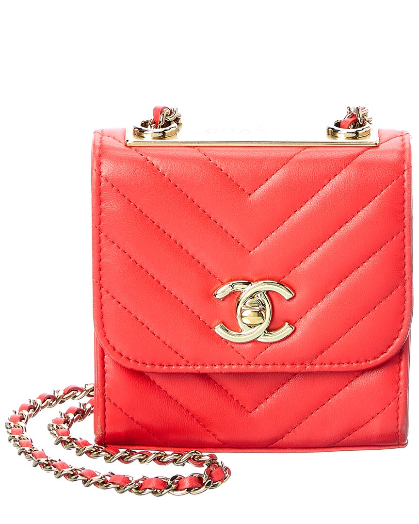 Chanel Vermilion Quilted Lambskin Leather Chevron Mini Flap Bag (