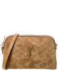 Saint Laurent Gaby Zipped Quilted Suede Crossbody