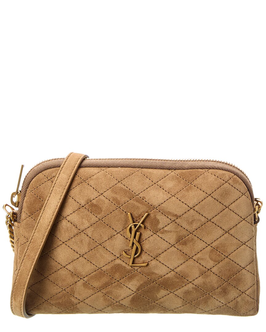 Saint Laurent Gaby Zipped Quilted Suede Crossbody