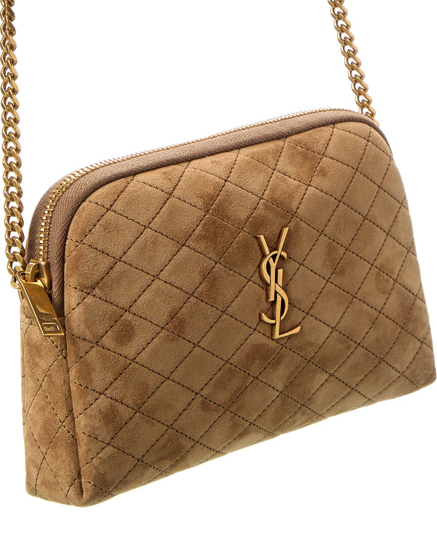 Saint Laurent Gaby Zipped Quilted Suede Crossbody