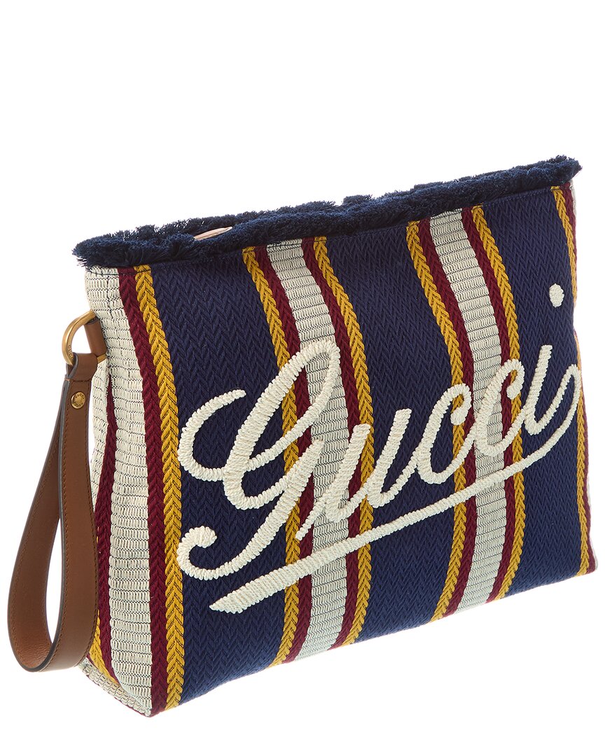 Gucci Embroidered Canvas & Leather Pouch