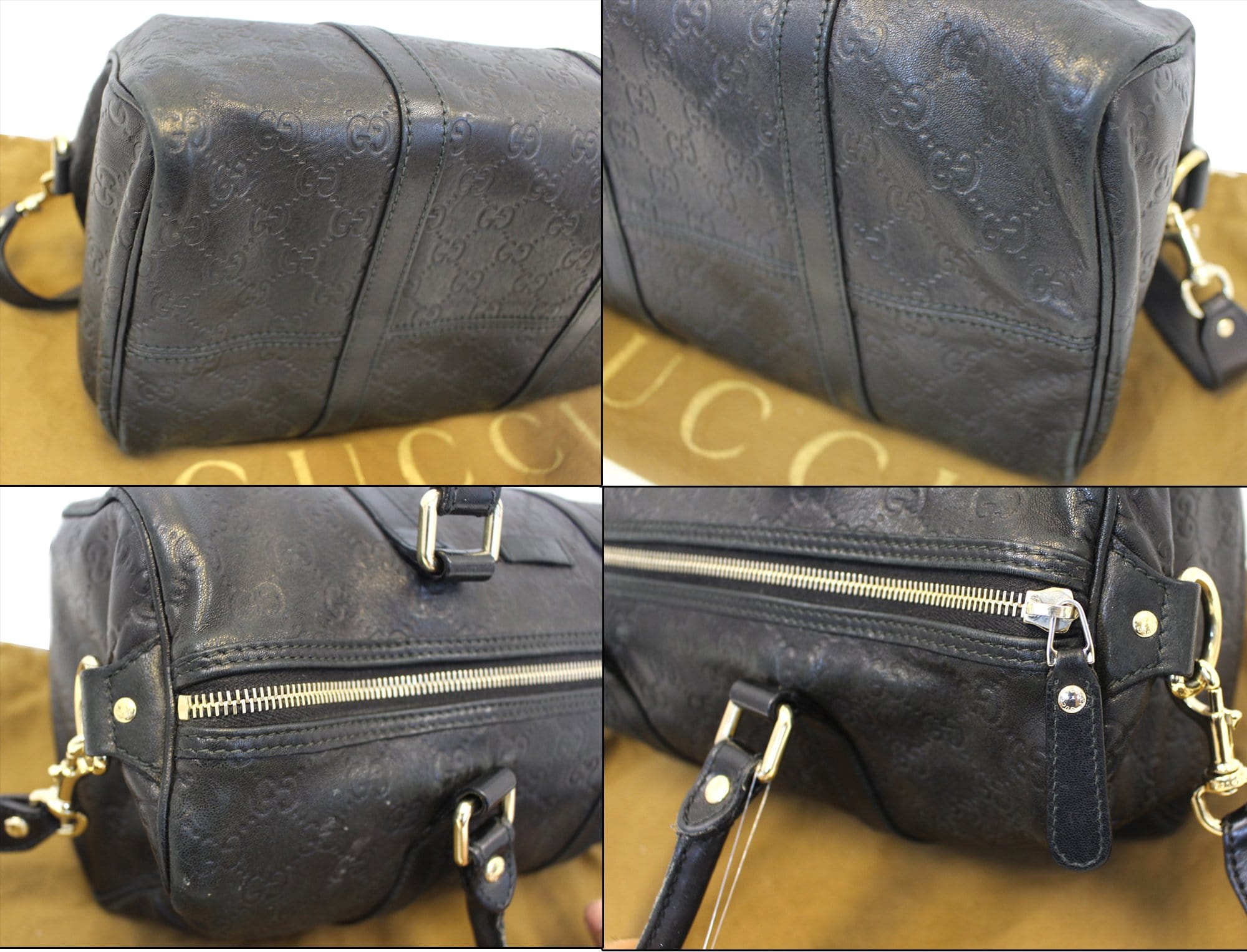 GUCCI Gucci Guccissima Leather Black Boston Bag 203696