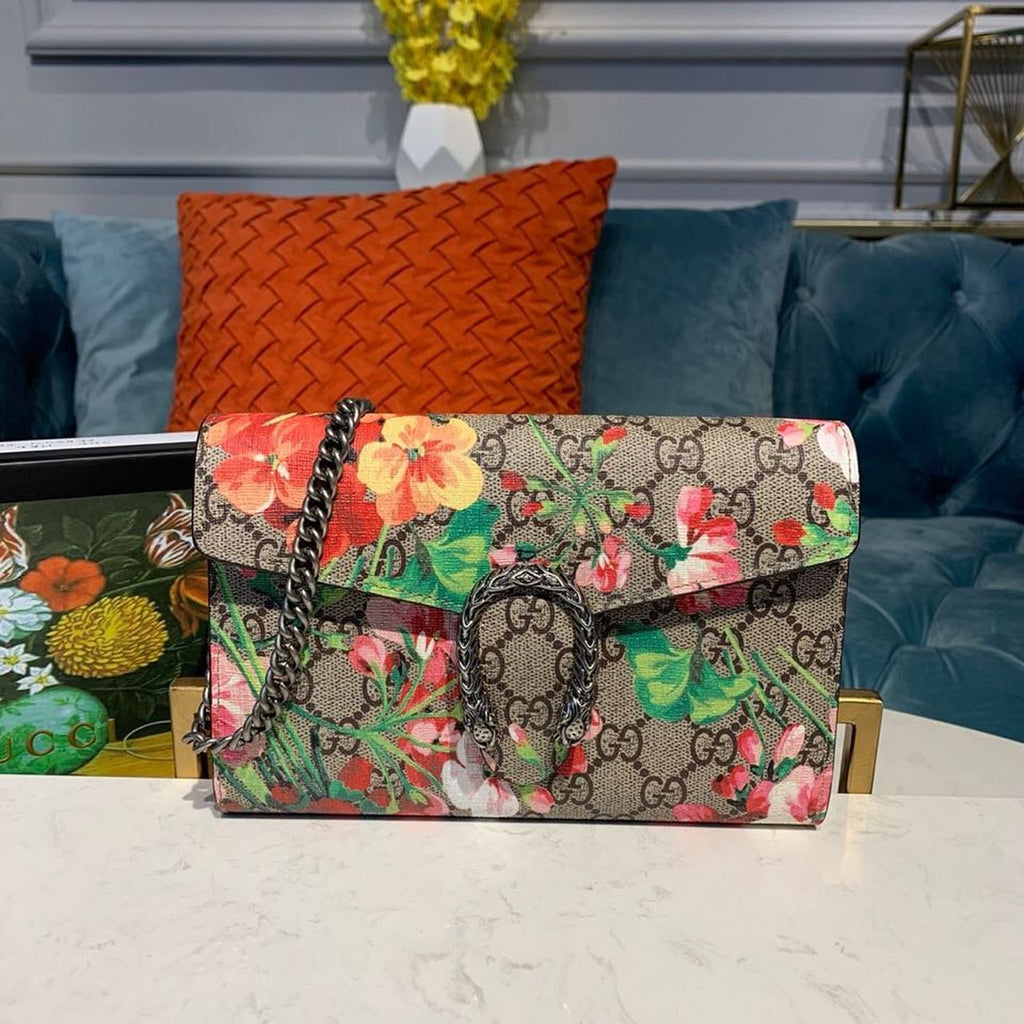 Gucci Floral WOC Dioronysus Shoulder Bag 20cm Calfskin Leather Trim Fall/Winter Collection, Burgundy