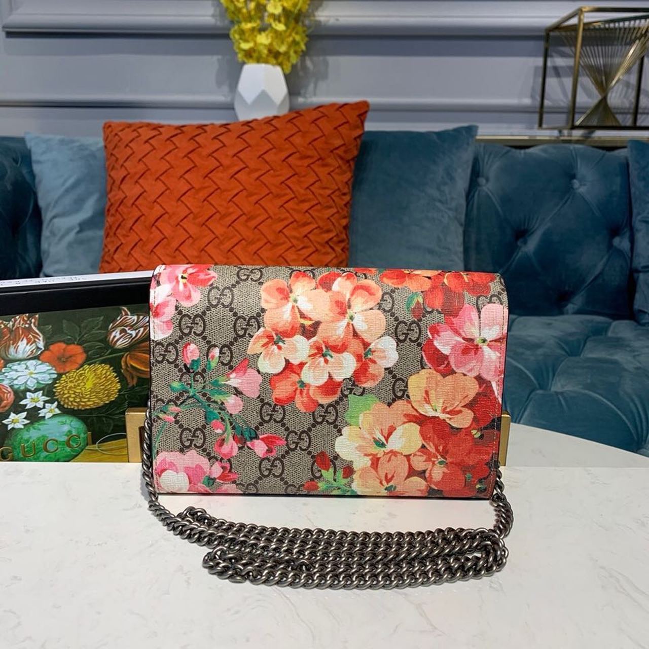 Gucci Floral WOC Dioronysus Shoulder Bag 20cm Calfskin Leather Trim Fall/Winter Collection, Burgundy