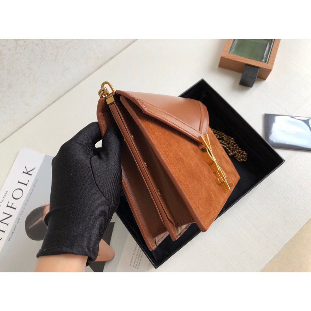 YSSL Cassandra Medium Chain Bag In Box And Velvet Orange For Women 8in/22cm YSL