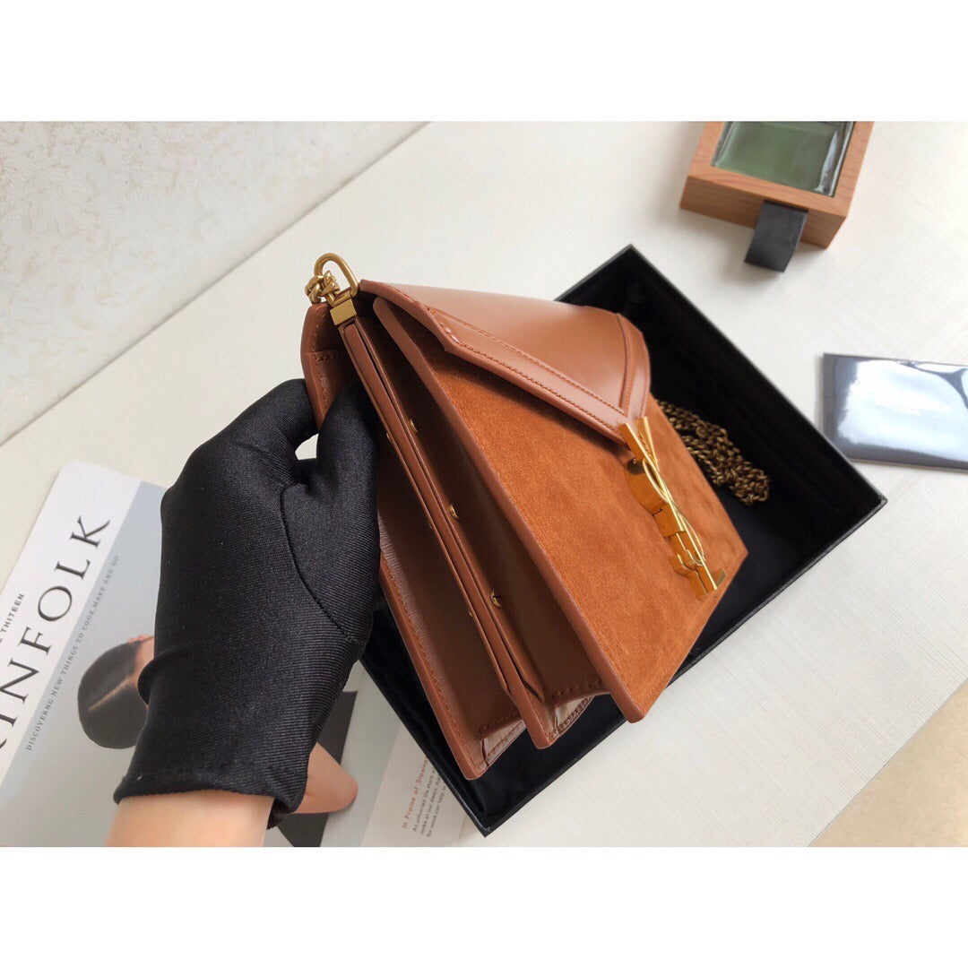 YSSL Cassandra Medium Chain Bag In Box And Velvet Orange For Women 8in/22cm YSL