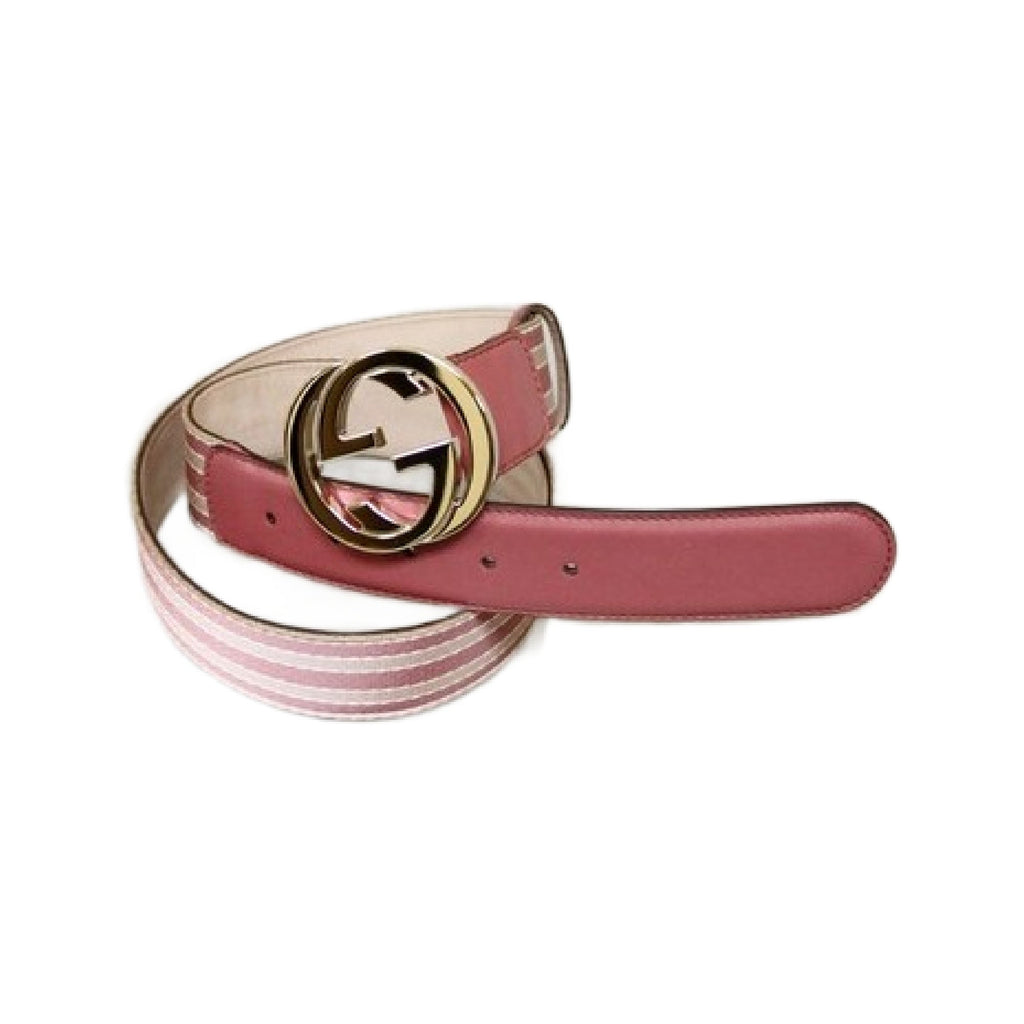 Gucci Pink Web Canvas & Leather Belt with Interlocking G Buckle (90/36) (Pre-Owned)