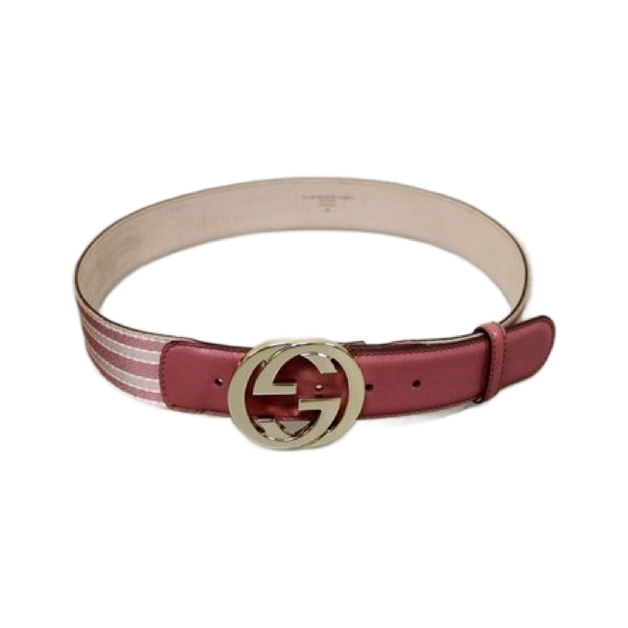 Gucci Pink Web Canvas & Leather Belt with Interlocking G Buckle (90/36) (Pre-Owned)