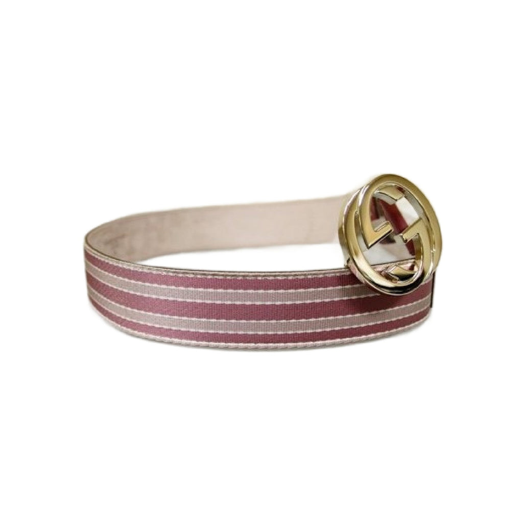 Gucci Pink Web Canvas & Leather Belt with Interlocking G Buckle (90/36) (Pre-Owned)