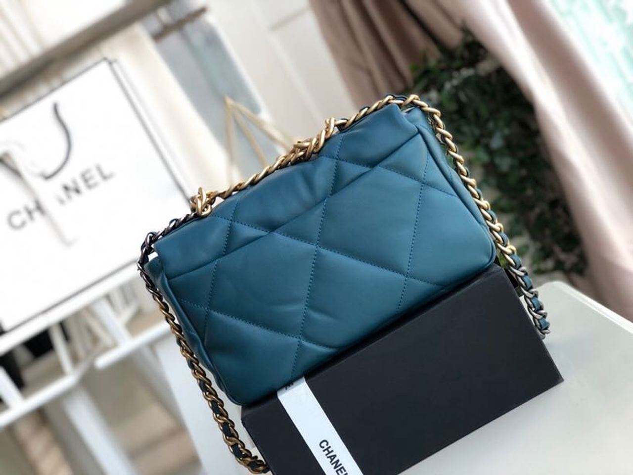 Chanel 19 Handbag Teal For Women Bags, Shoulder And Crossbody Bags 10.2in/26cm AS1160