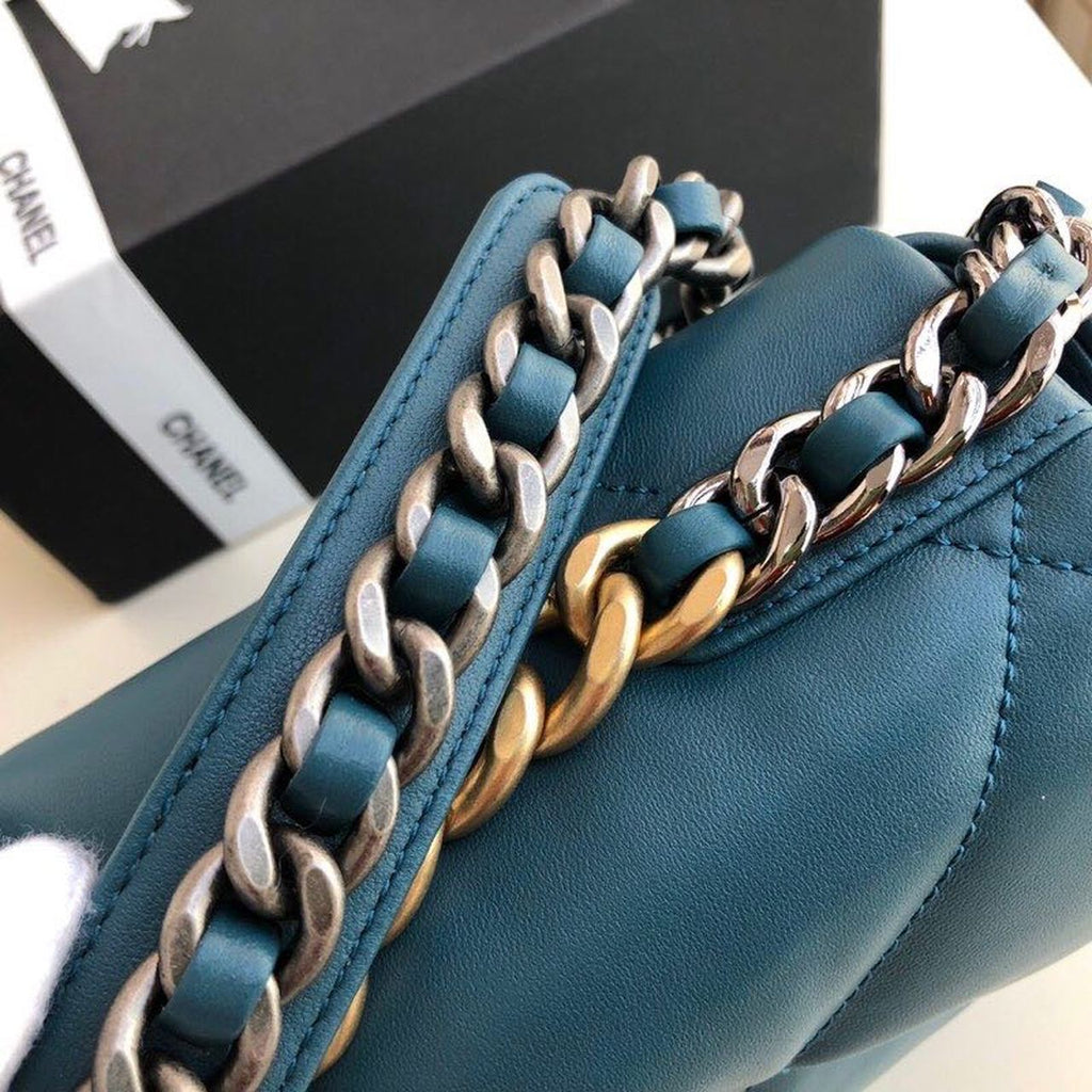 Chanel 19 Handbag Teal For Women Bags, Shoulder And Crossbody Bags 10.2in/26cm AS1160