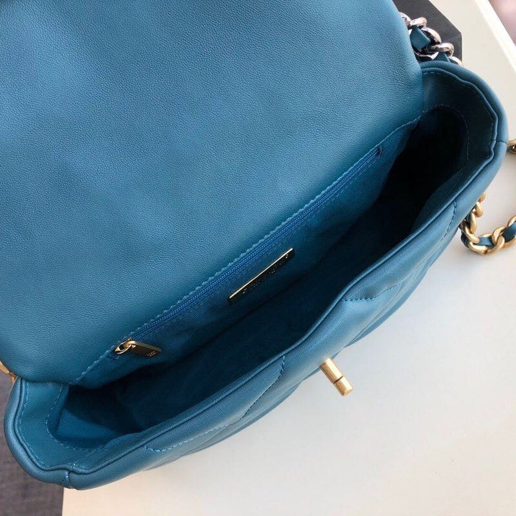 Chanel 19 Handbag Teal For Women Bags, Shoulder And Crossbody Bags 10.2in/26cm AS1160