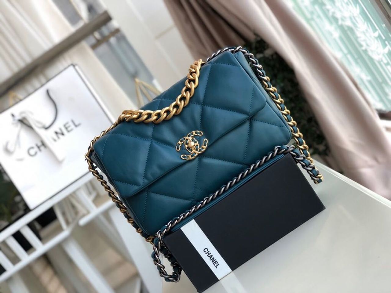 Chanel 19 Large Handbag Teal For Women, Women’s Bags, Shoulder And Crossbody Bags 11.8in/30cm AS1161