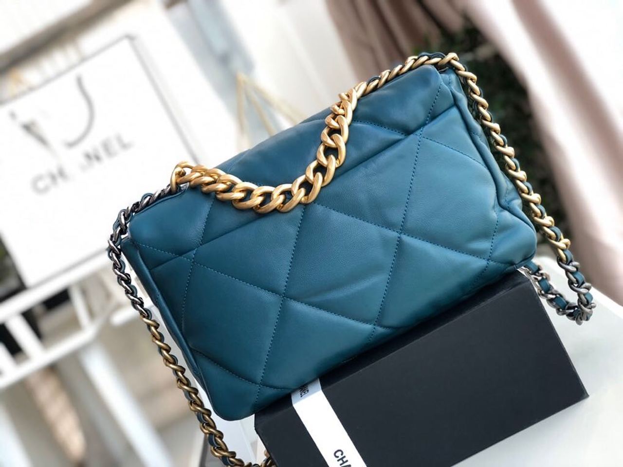 Chanel 19 Large Handbag Teal For Women Bags, Shoulder And Crossbody Bags 11.8in/30cm AS1161