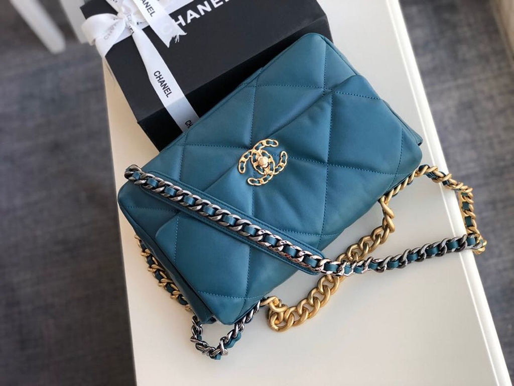 Chanel 19 Large Handbag Teal For Women Bags, Shoulder And Crossbody Bags 11.8in/30cm AS1161