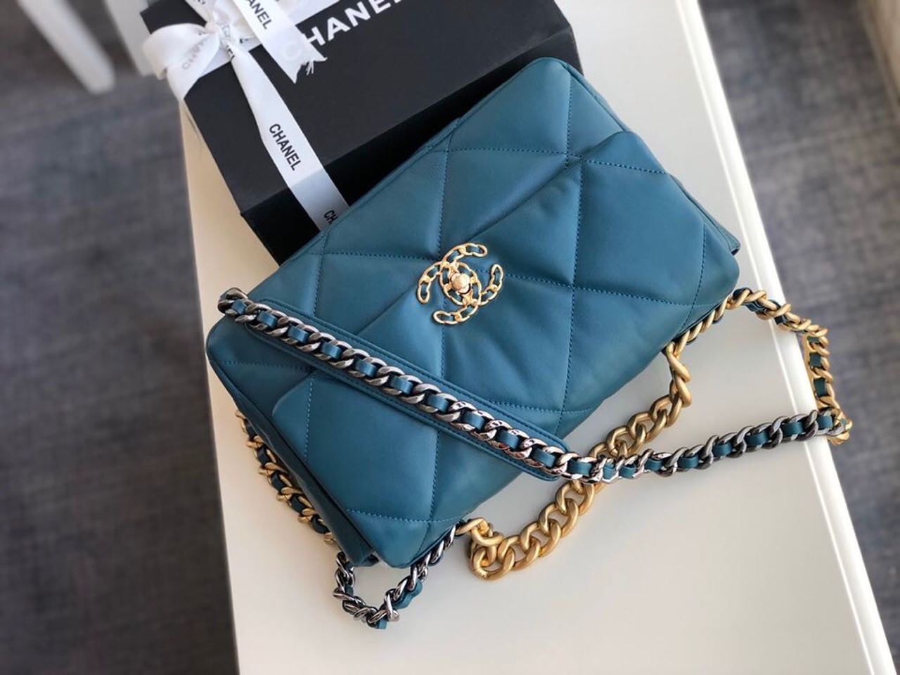 Chanel 19 Large Handbag Teal For Women, Women’s Bags, Shoulder And Crossbody Bags 11.8in/30cm AS1161