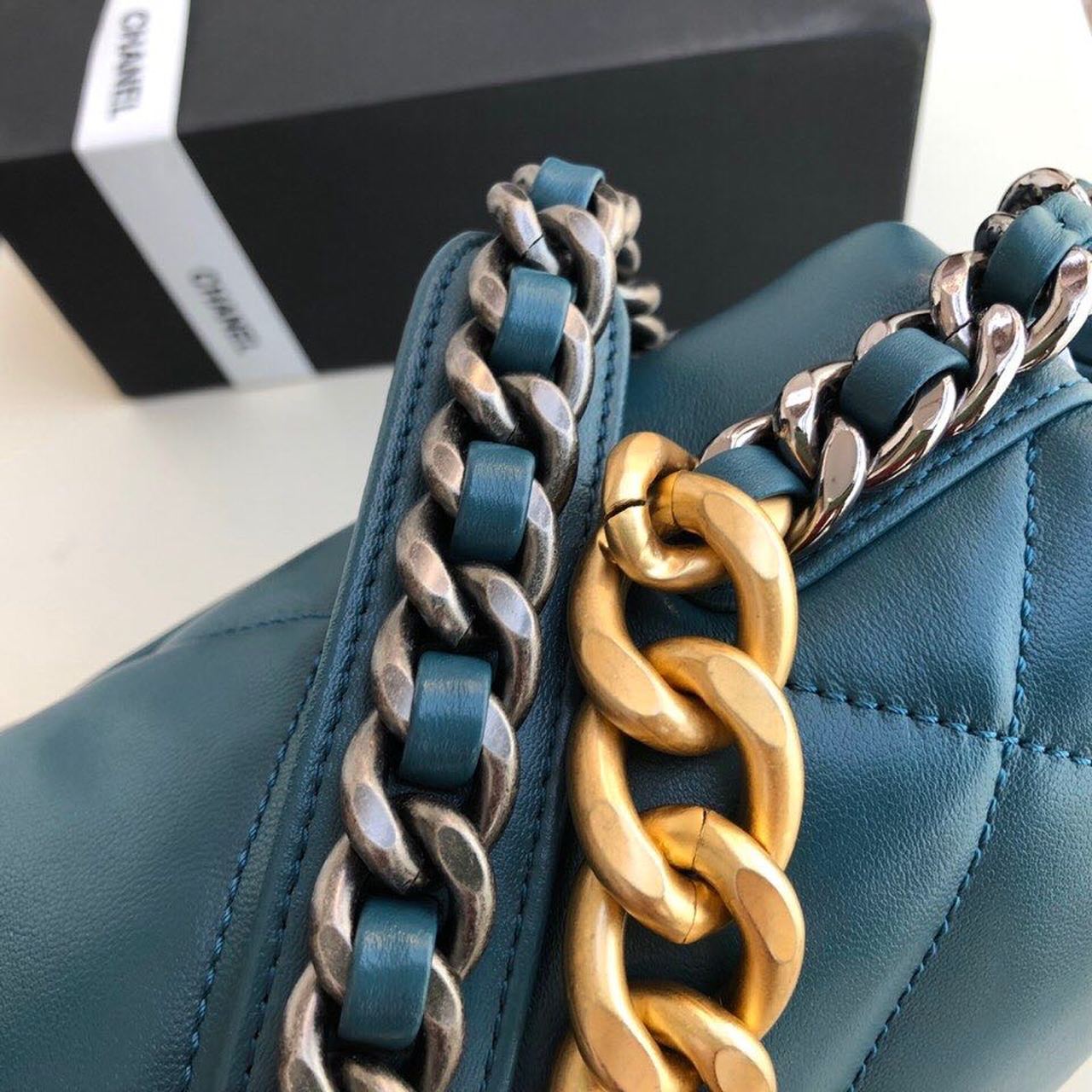 Chanel 19 Large Handbag Teal For Women Bags, Shoulder And Crossbody Bags 11.8in/30cm AS1161