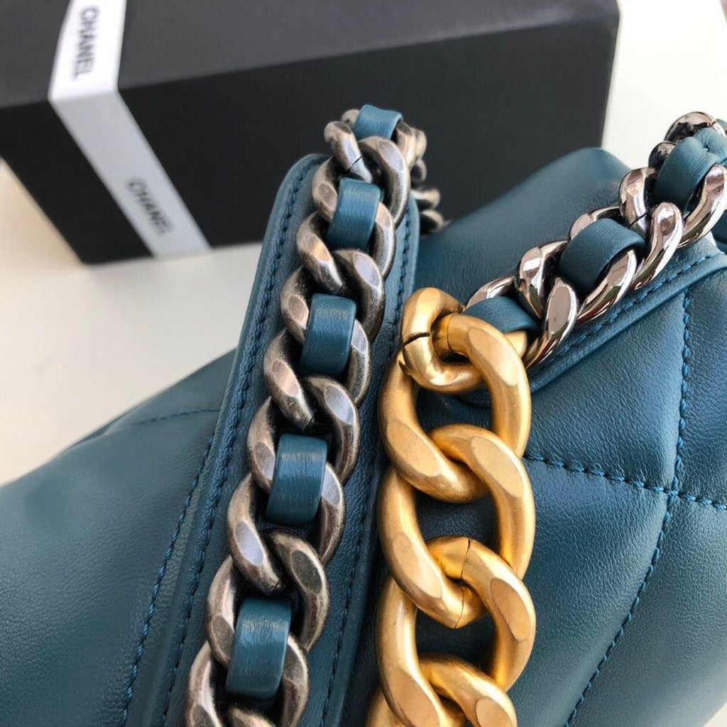 Chanel 19 Large Handbag Teal For Women, Women’s Bags, Shoulder And Crossbody Bags 11.8in/30cm AS1161