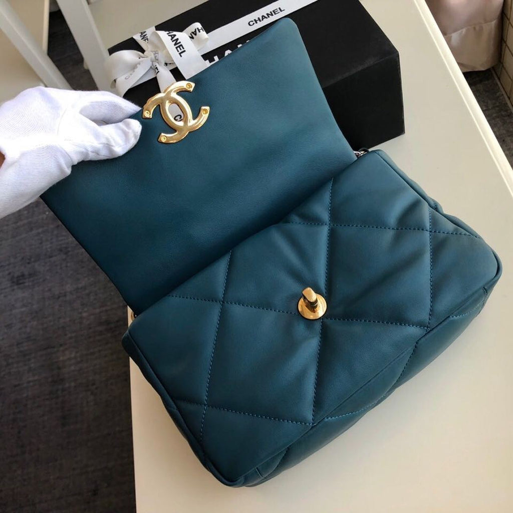 Chanel 19 Large Handbag Teal For Women, Women’s Bags, Shoulder And Crossbody Bags 11.8in/30cm AS1161