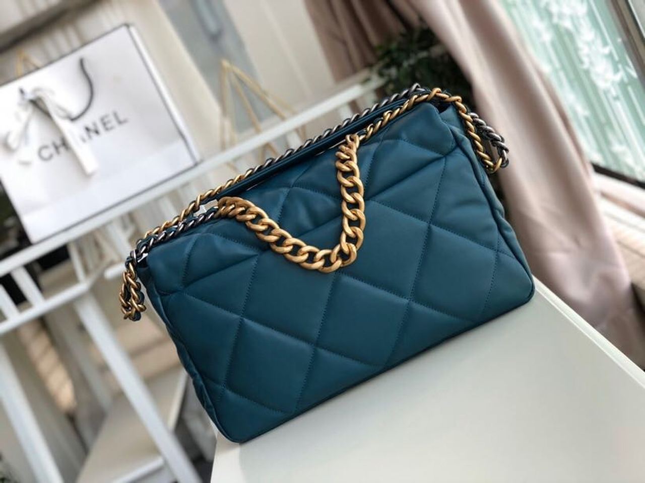 Chanel 19 Maxi Handbag Teal For Women Bags, Shoulder And Crossbody Bags 14in/36cm AS1162